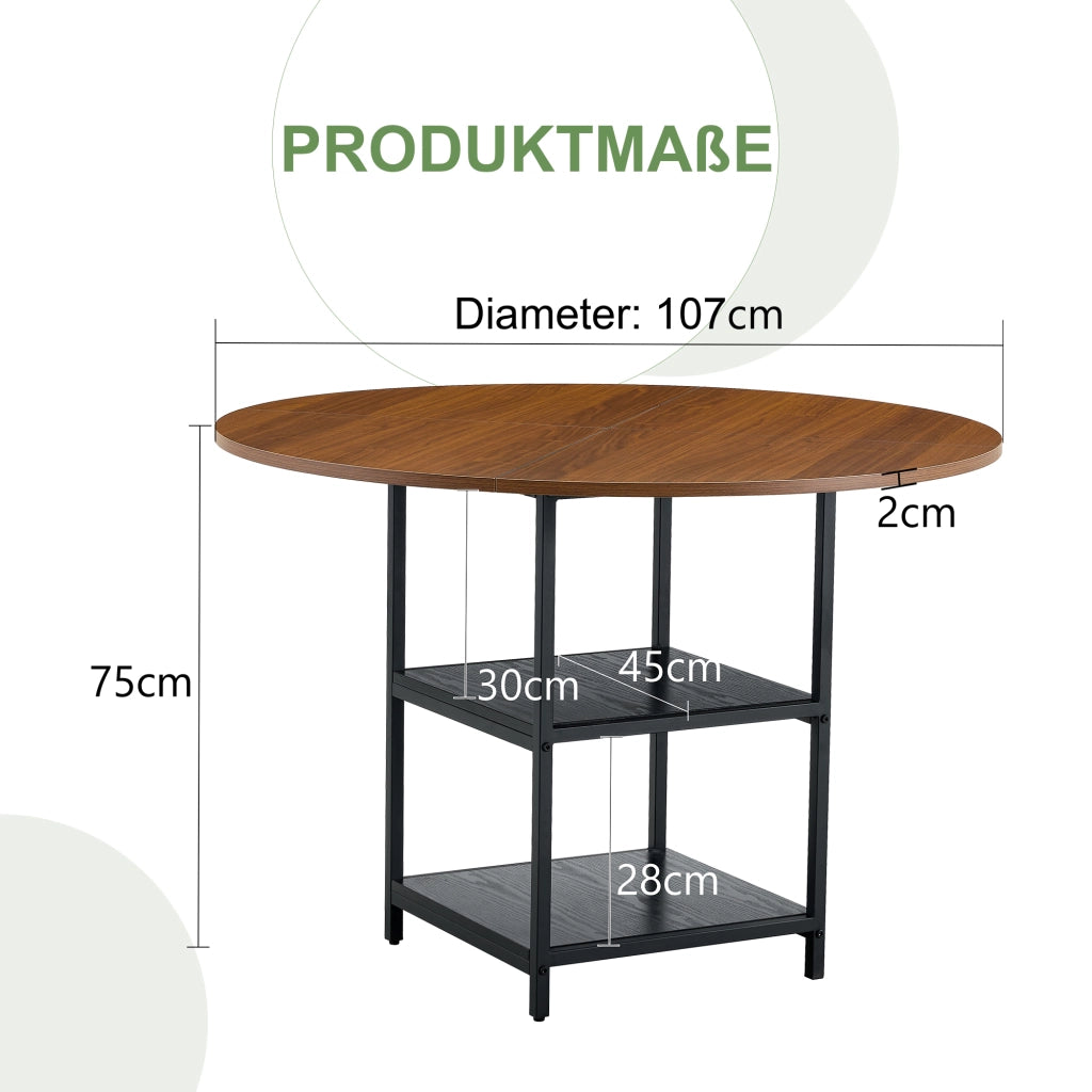 Tavolo da pranzo - doppio ripiano - effetto noce - MDF+metallo - Ø107 cm - per 2-4 persone - stile europeo
