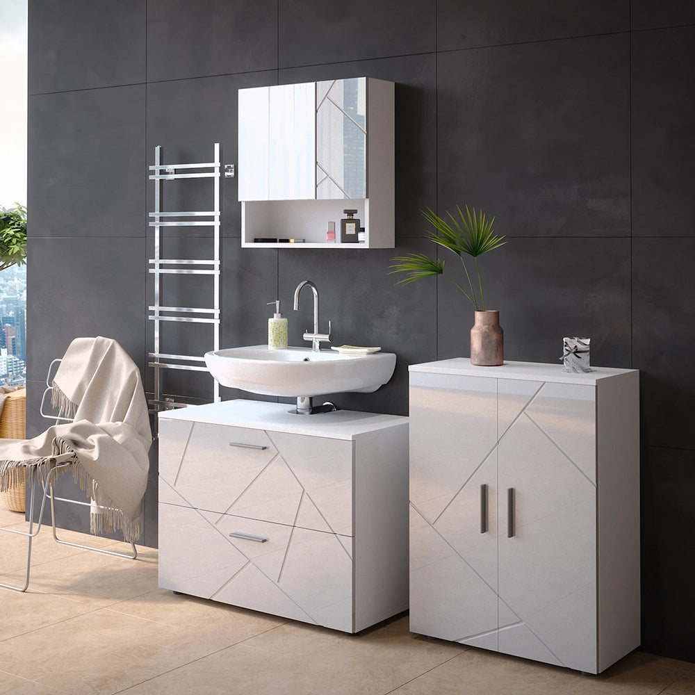 Vicco Set mobili bagno Bianco lucido 3 pezzi, con base 80 cm