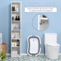 kleankin Colonna Bagno Salvaspazio in Legno con Specchio e Apertura a Pressione, 30x28x170cm, Bianco