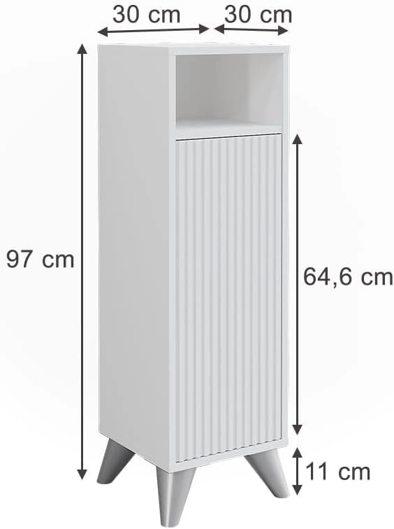 mobiletto bagno Leano, Bianco, 30 x 97 cm con porta