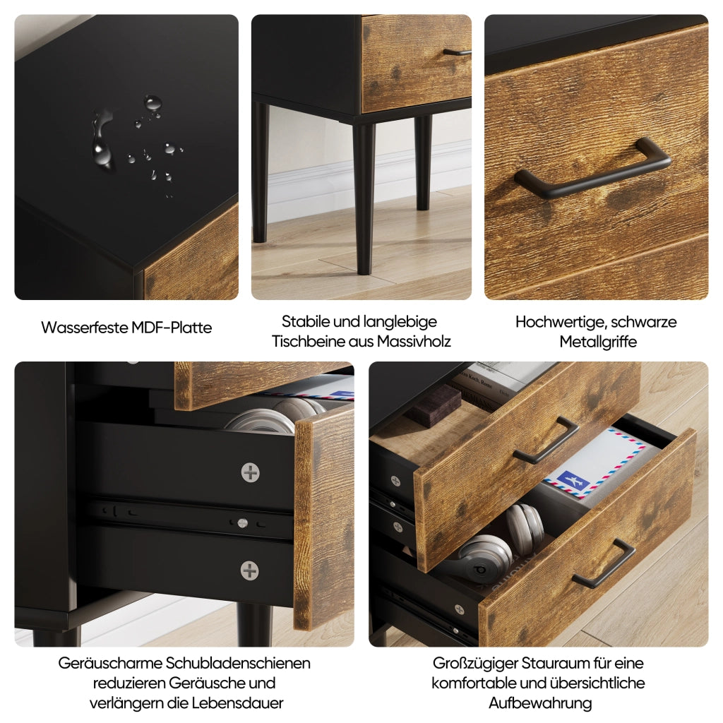 Comodino con 2 cassetti in MDF, stile retrò, per camera da letto e soggiorno, colore marrone antico, 51 × 38 × 66 cm