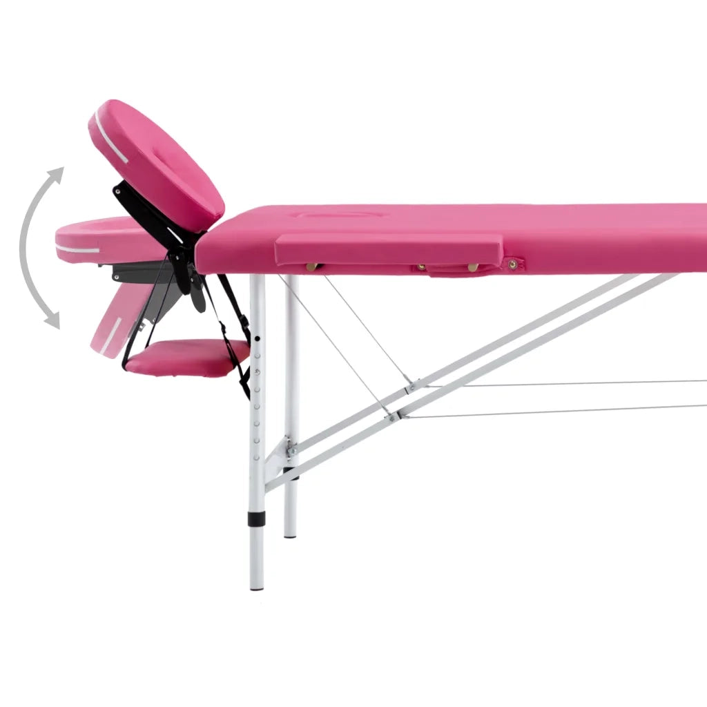 Lettino da Massaggio a 2 Sezioni in Alluminio Rosa 110194