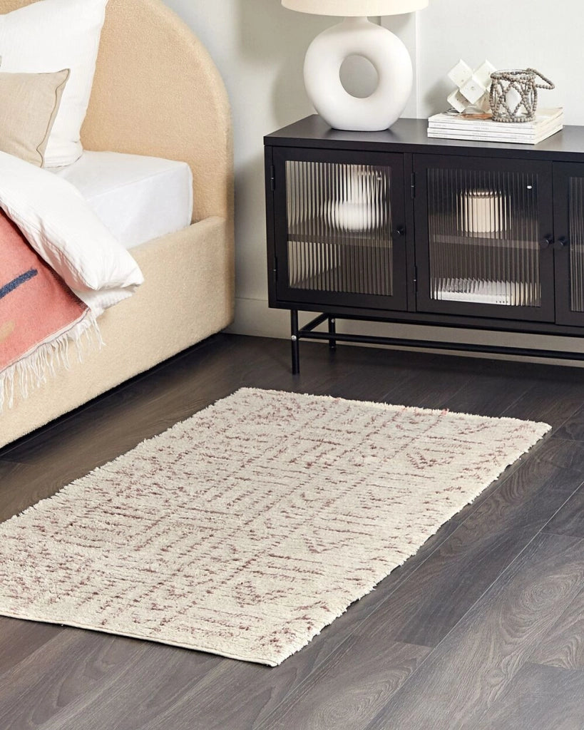Tappeto beige in cotone 80 x 150 cm rettangolare motivo geometrico soggiorno camera da letto