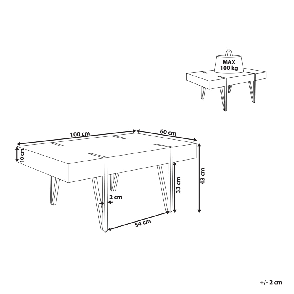 Tavolino da caffè in legno scuro con gambe in metallo 100 x 60 cm moderno