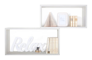 Set 2 Mensole Cubo da Parete Rettangolare in Fibra di Legno Bislungo Rovere Sbiancato