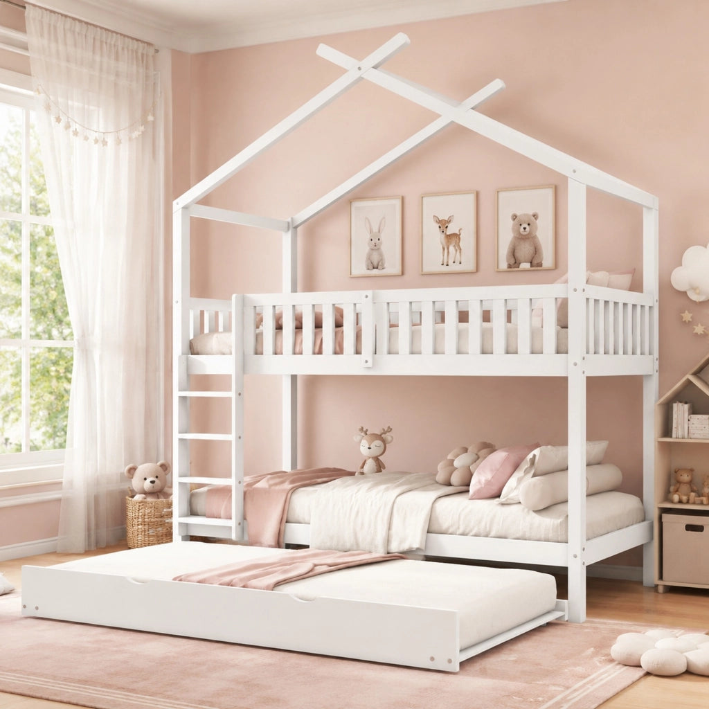 LETTO a castello estraibile 90x200 cm legno massello bianco