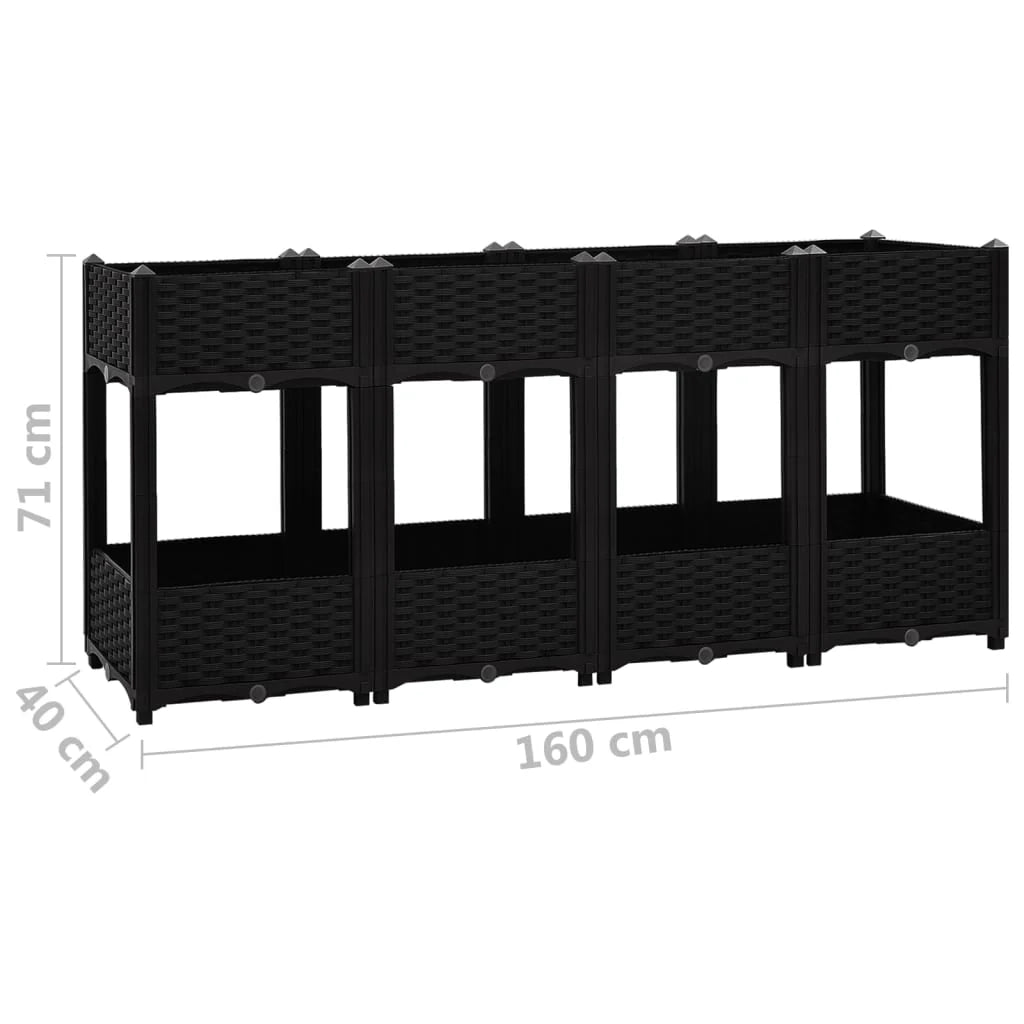 Fioriera rialzata per piante e fiori giardino 160 x 40 x 71 cm polipropilene nero 02_0000923