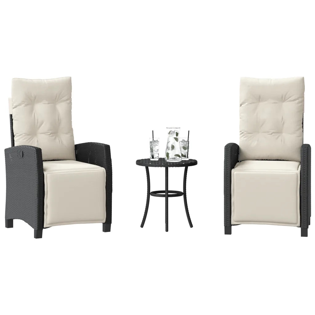 Set da Bistr¨° 3 pz | Set Salotto da Giardino con Cuscini Nero in Polyrattan
