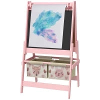 Lavagna per Bambini con Cavalletto 3 in 1 e 2 Contenitori, Età 3-8 anni, 54x46.5x93cm, Rosa