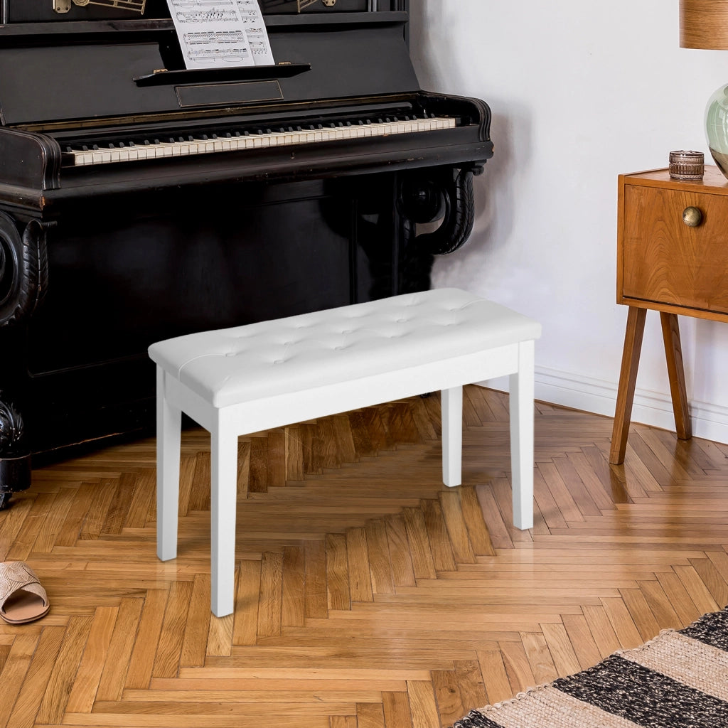 Sgabello da Pianoforte con Seduta in Similpelle e Scomparto ¨C zephmum ¨C Bianco 76x36x50 cm