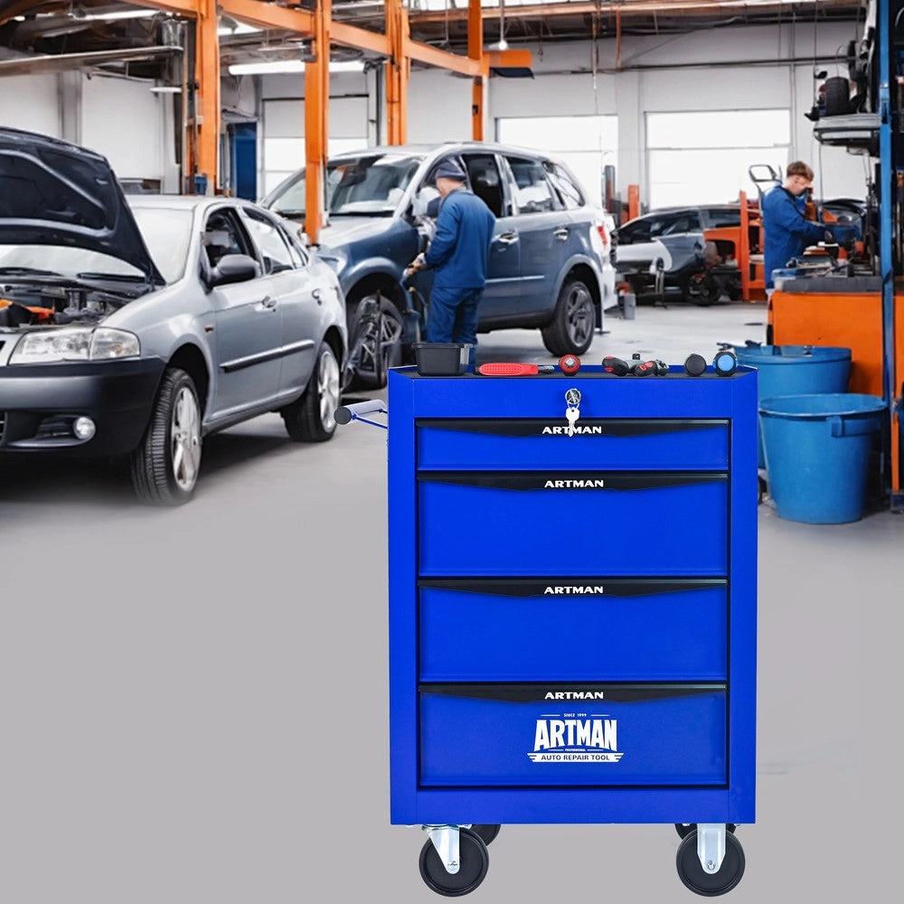 Cassettiera da Lavoro su Ruote con 4 Cassetti ¨C MINIMAL ¨C Metallo Nero e Blu 20'