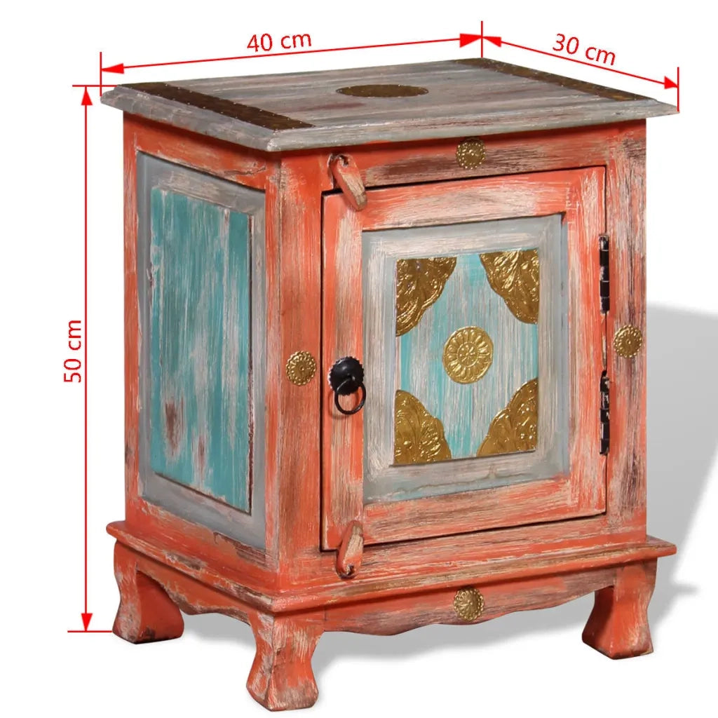 Comodino | Armadio da Notte | Mobiletto da notte in Legno Massello di Mango Arancione