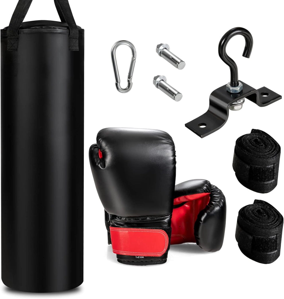 Set sacco da boxe con guantoni da boxe da 12 oz, sacco da boxe, sacco da boxe con gancio da soffitto, chiusura lampo, set da 29 kg per adulti