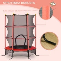 Trampolino Elastico per Bambini Ø1.6x1.9 m con Rete di Sicurezza e Pali Imbottiti, Età 3-10 Anni, Rosso