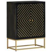 Buffet credenza cassettiera mobiletto mobile contenitore organizer per cucina soggiorno salotto con 2 ante e finitura oro 55 x 30 x 75 cm legno di mango nero 02_0029731
