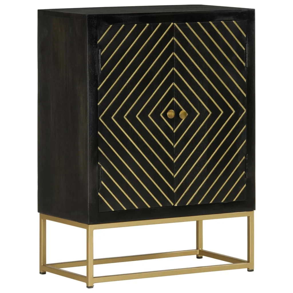 Buffet credenza cassettiera mobiletto mobile contenitore organizer per cucina soggiorno salotto con 2 ante e finitura oro 55 x 30 x 75 cm legno di mango nero 02_0029731