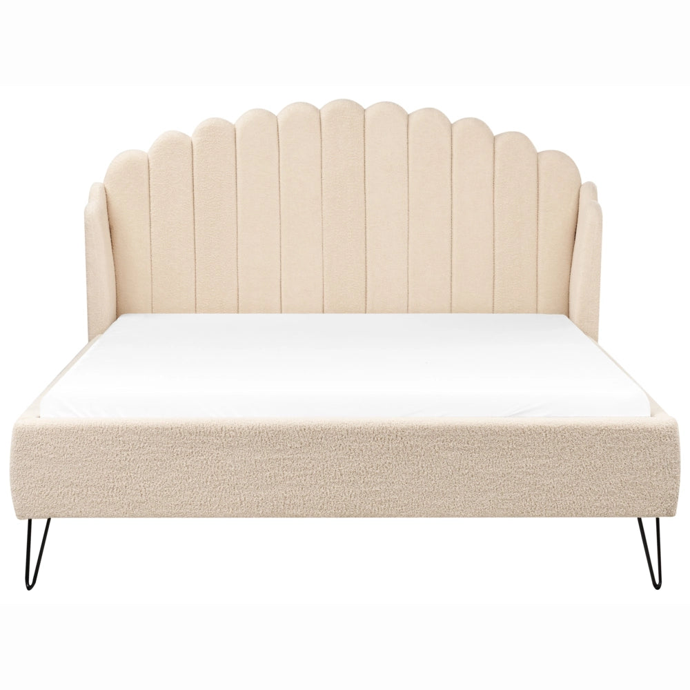 Letto matrimoniale con rete in tessuto bouclè beige 140 x 200 cm gambe in metallo testata retro capitonné