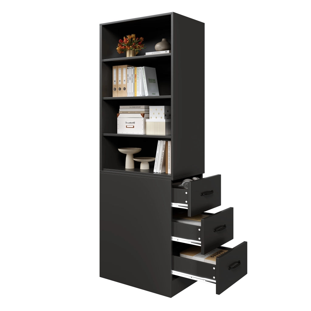 Libreria con 3 cassetti e 4 vani; ripiani regolabili - per soggiorno - in truciolare - nero