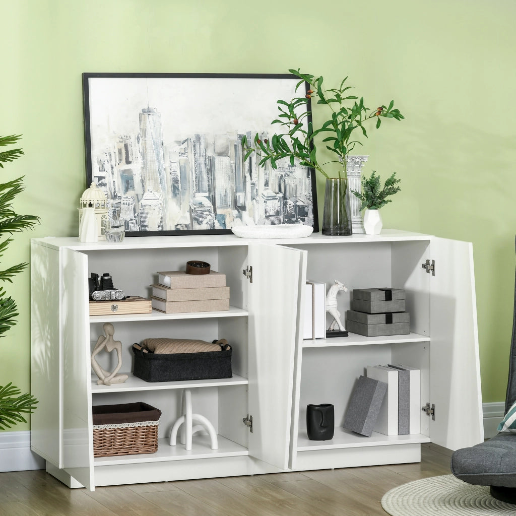 Mobiletto Multiuso in Truciolato Bianco a 5 Livelli con Ripiano Regolabile su 3 Livelli, 150x40x88 cm
