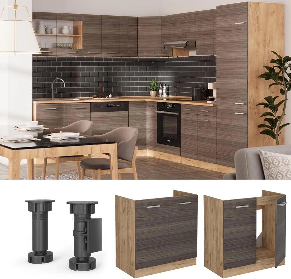 Mobile lavello cucina R-Line, Grigio nobile, 80 cm senza piano di lavoro