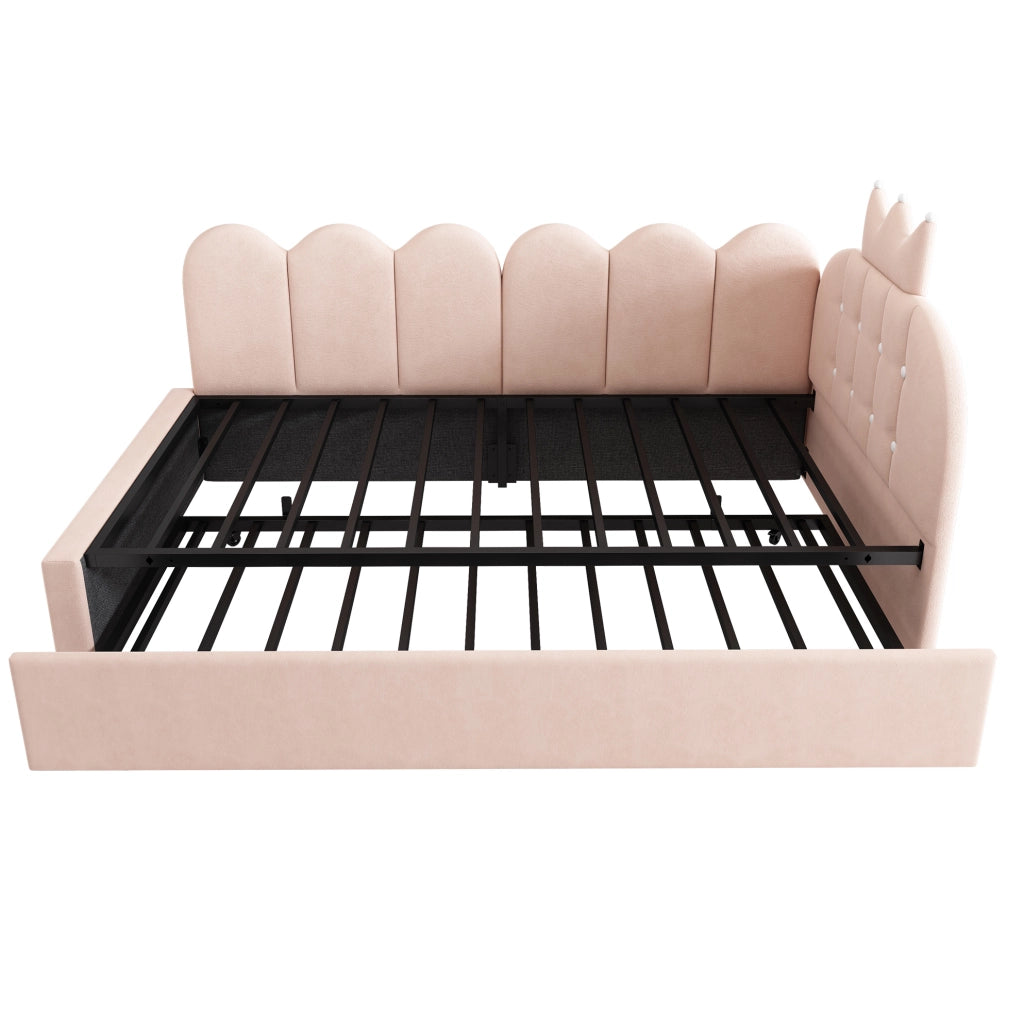 Letto da giorno 90x200 cm con letto estraibile 90x190 cm; velluto rosa