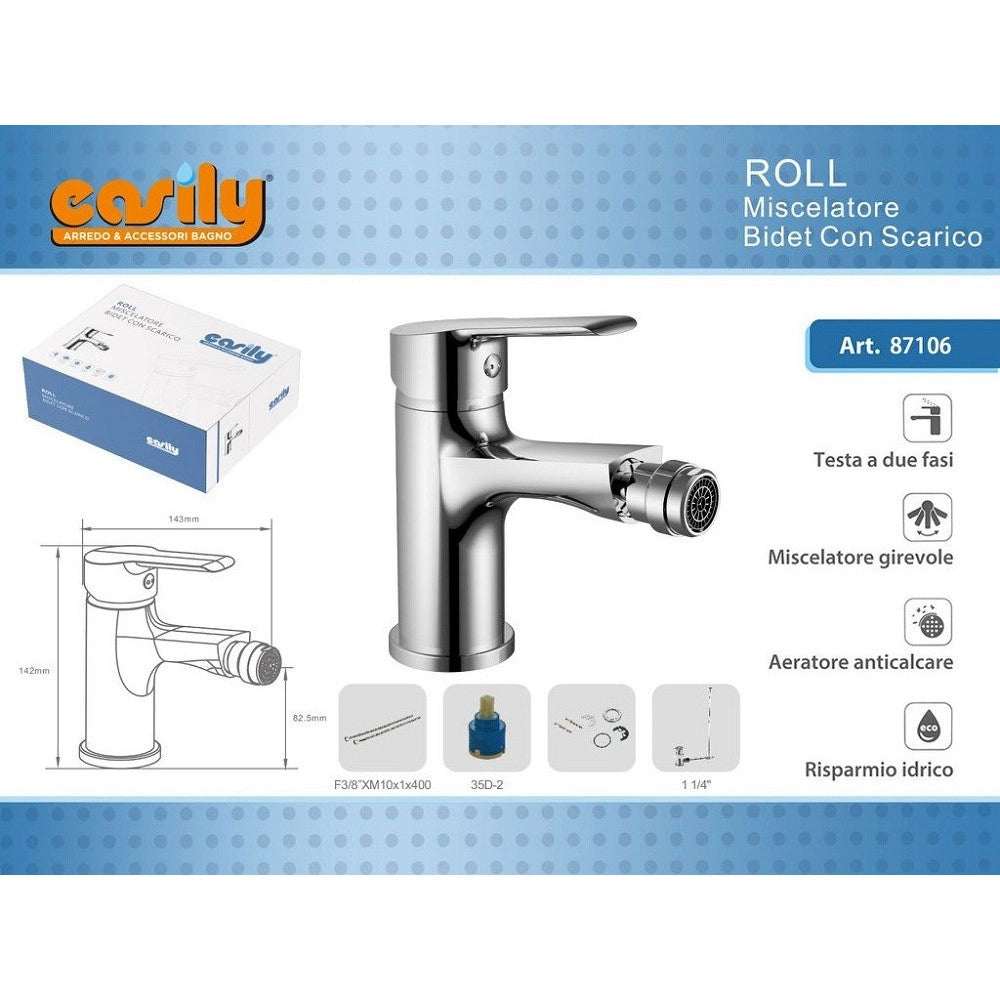 Trade Shop - Rubinetto Bidet Miscelatore Monocomando Design Moderno Cromato Classic Roll87106 -