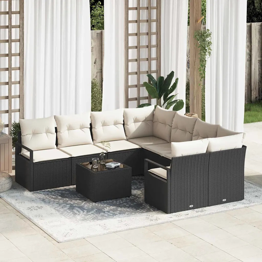 Set di divani con cuscino 9 pcs Nero e Crema polyrattan 3354986