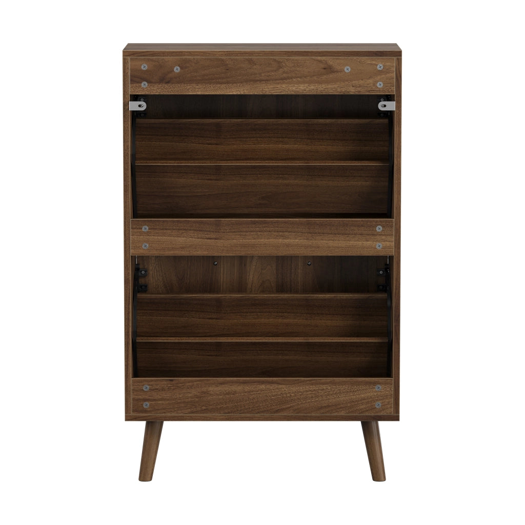 Scarpiera con 2 ante a ribalta ripiani regolabili e vano aperto in MDF e truciolare per ingresso noce 60 × 24 × 95 cm
