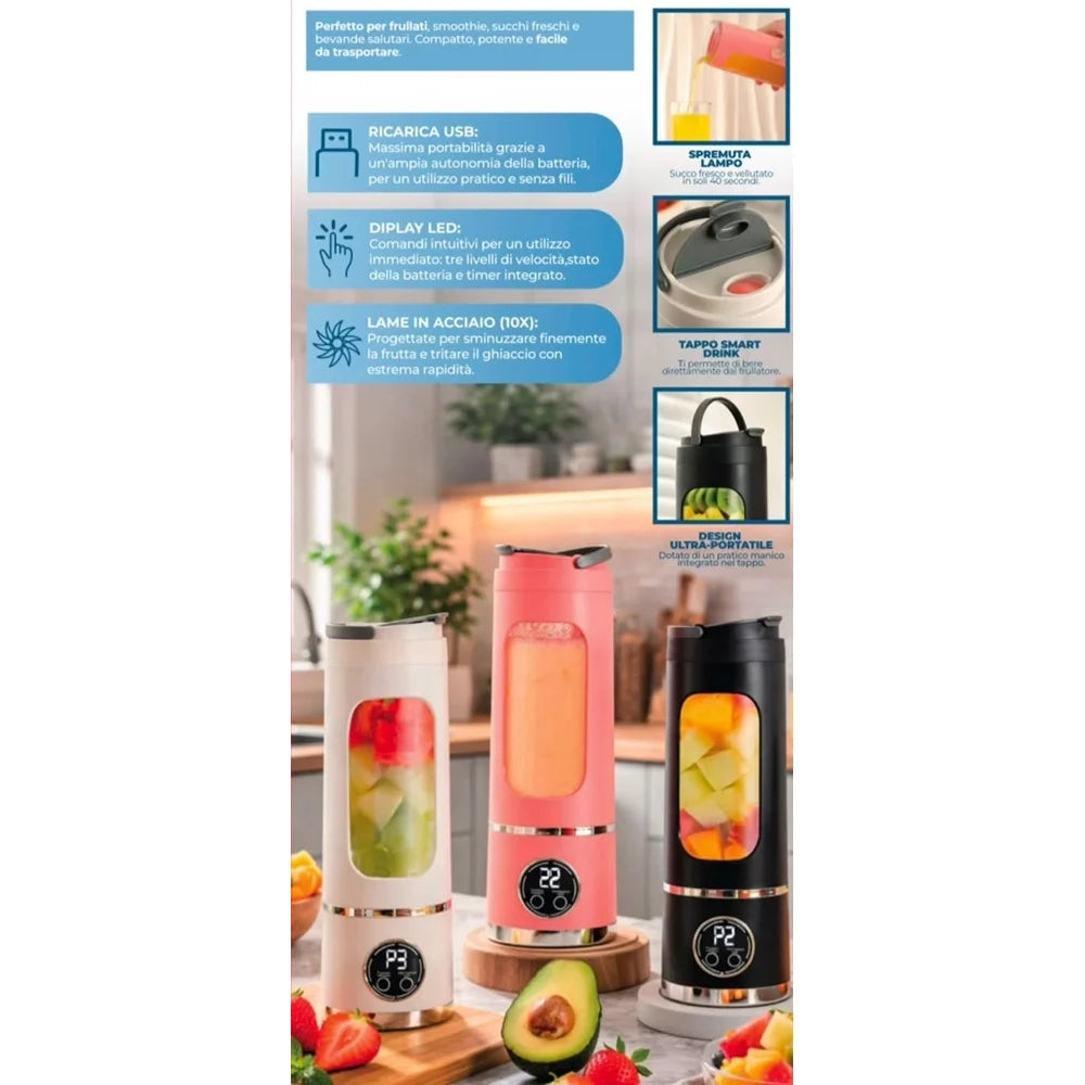 Trade Shop - Mini Frullatore Portatile Spremiagrumi Elettrico Frutta Mixer 450ml Ricaricabile Usb -