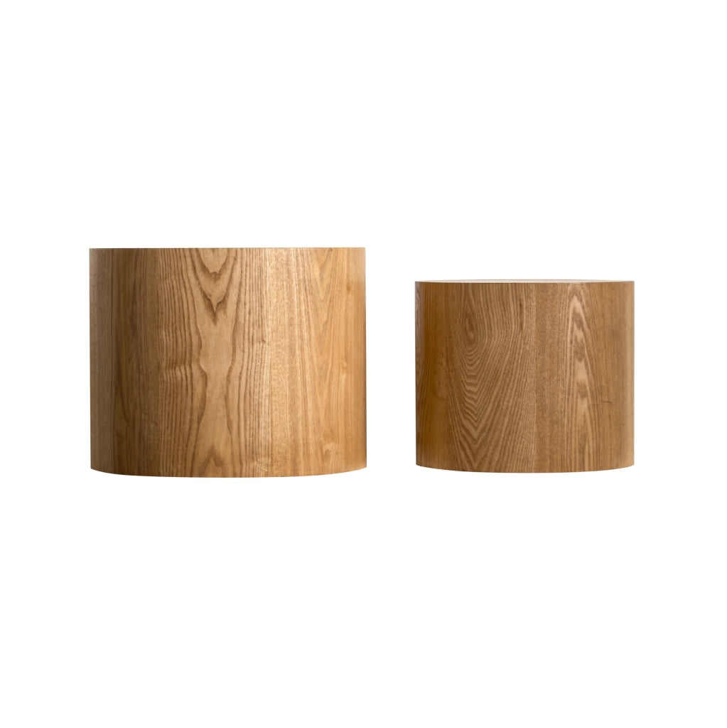 Set di 2 tavolini rotondi 48 e 38 cm legno naturale; MDF impilabili