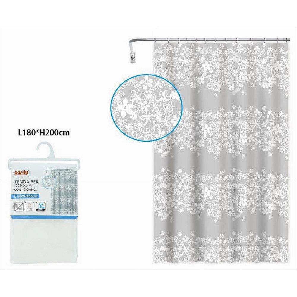 Trade Shop - Tenda Doccia Vasca Bagno 180x200cm Impermeabile Con 12 Anelli Fiore Bianco 87579 -
