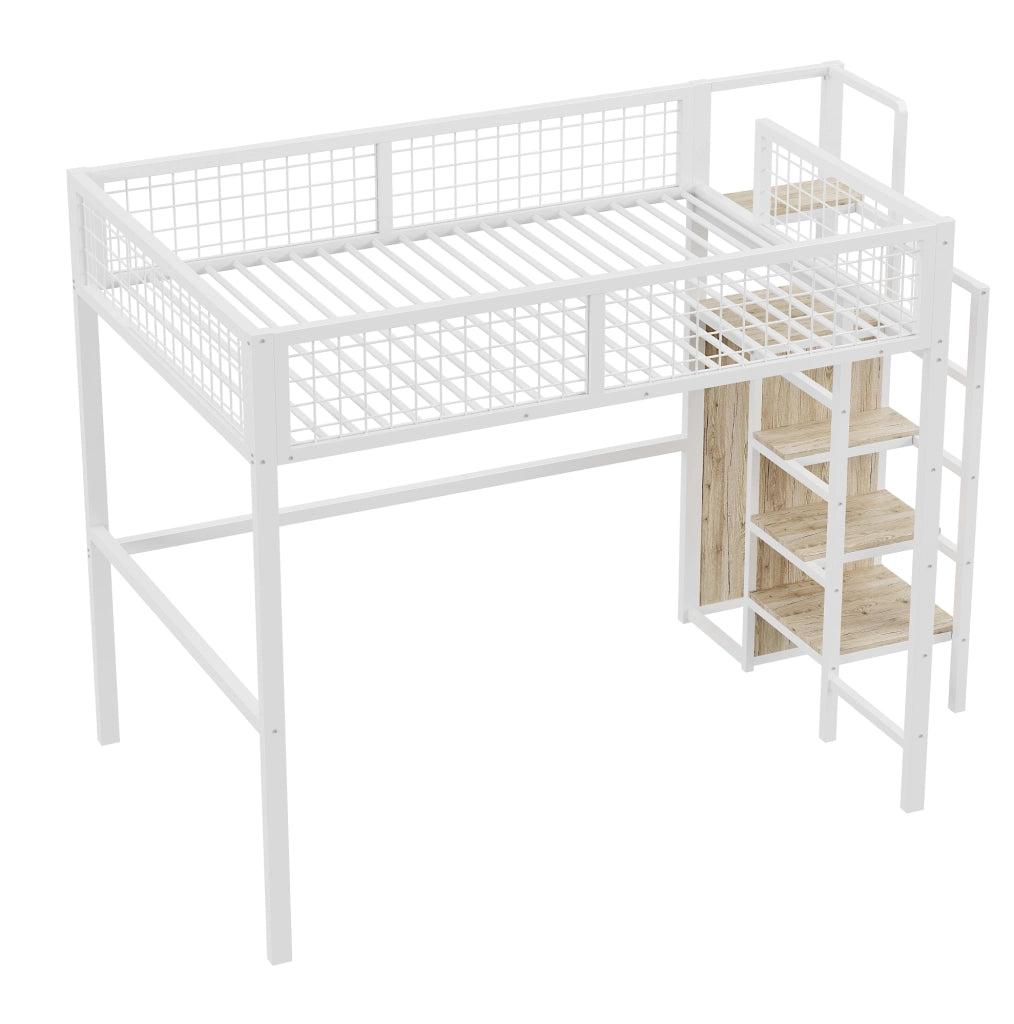 Letto a soppalco 140x200 cm con armadio e scala, bianco
