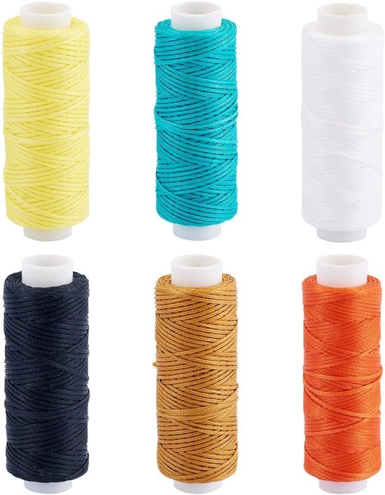 Filato in cera 0,2mm - 6 bobine - Tessuto in cera a poliestere - Weaving colorato - Attività artigianali DIY - 30 metri per bobina - Filo per gioielli