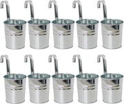 Set di vasi da giardino in metallo da appendere 10 cm - Set da 10 - Vasi da piante da appendere - Cassetto per fiori con gancio rimovibile per cancello balcone - Decorazione per giardino e casa - Argento