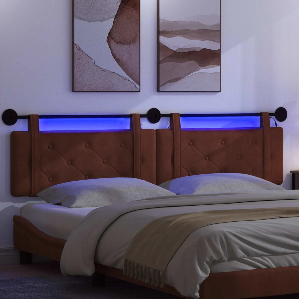 Testiera | Testata sospesa Con luce LED Marrone Lucido PU Antico