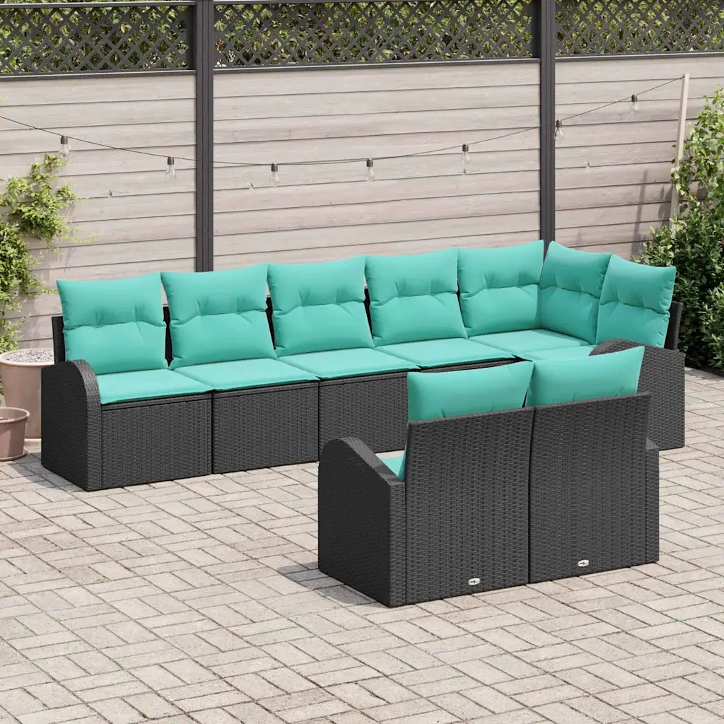 Set Divano da Giardino 8 pcs Nero e Turchese polyrattan 3354765