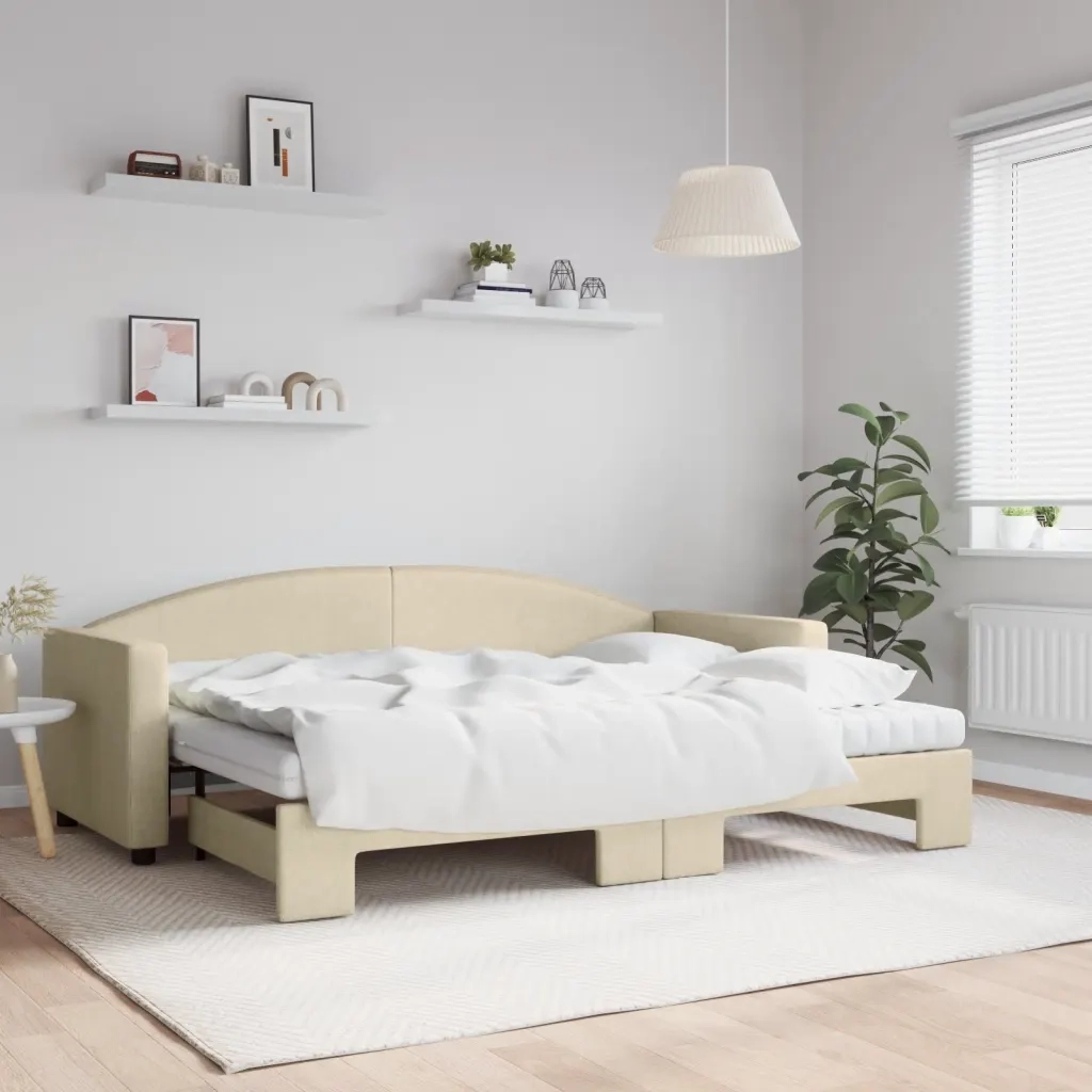 Divano Letto Estraibile con Materassi Crema 80x200 cm Tessuto 3197205