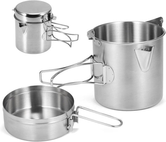 Pentola da Campeggio Ripiegabile in Acciaio Inox - Pentola da Cottura Leggera con Coperchio per Attività All'Aperto
