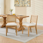 Set di 2 sedie da pranzo, schienale in vimini, stile rustico, struttura in legno, seduta imbottita, colore legno naturale e beige