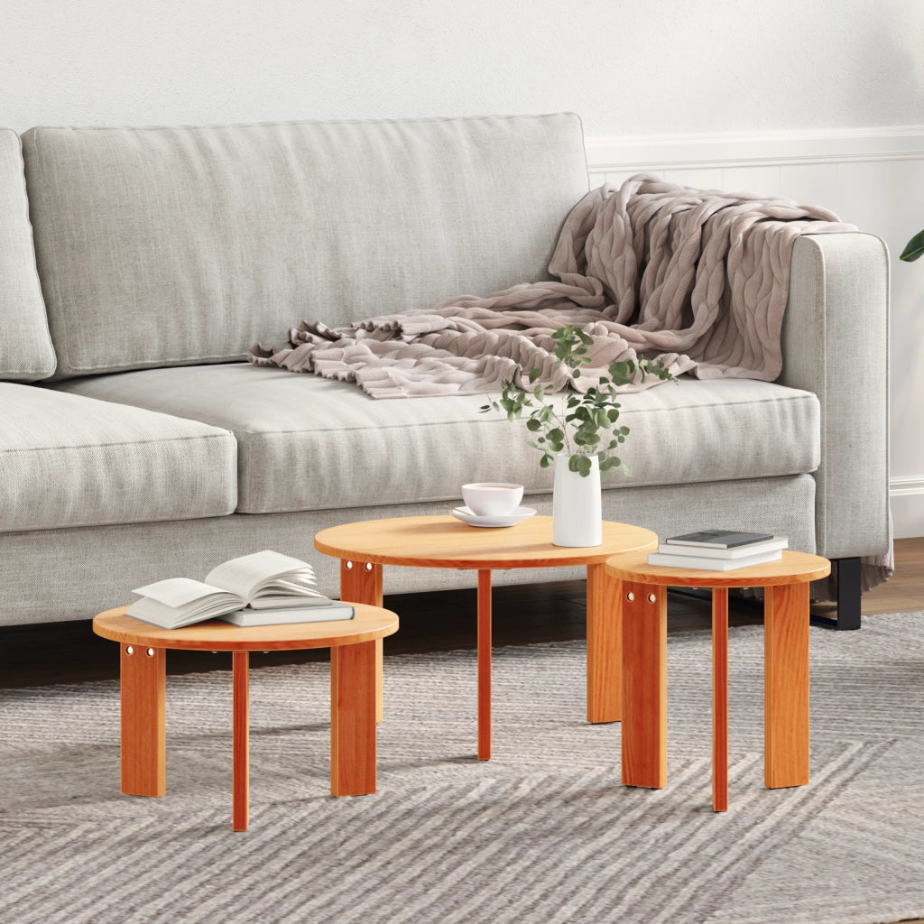 vidaXL Tavolino da salotto 3 pcs Cera marrone 47.5 x 47.5 x 27 cm