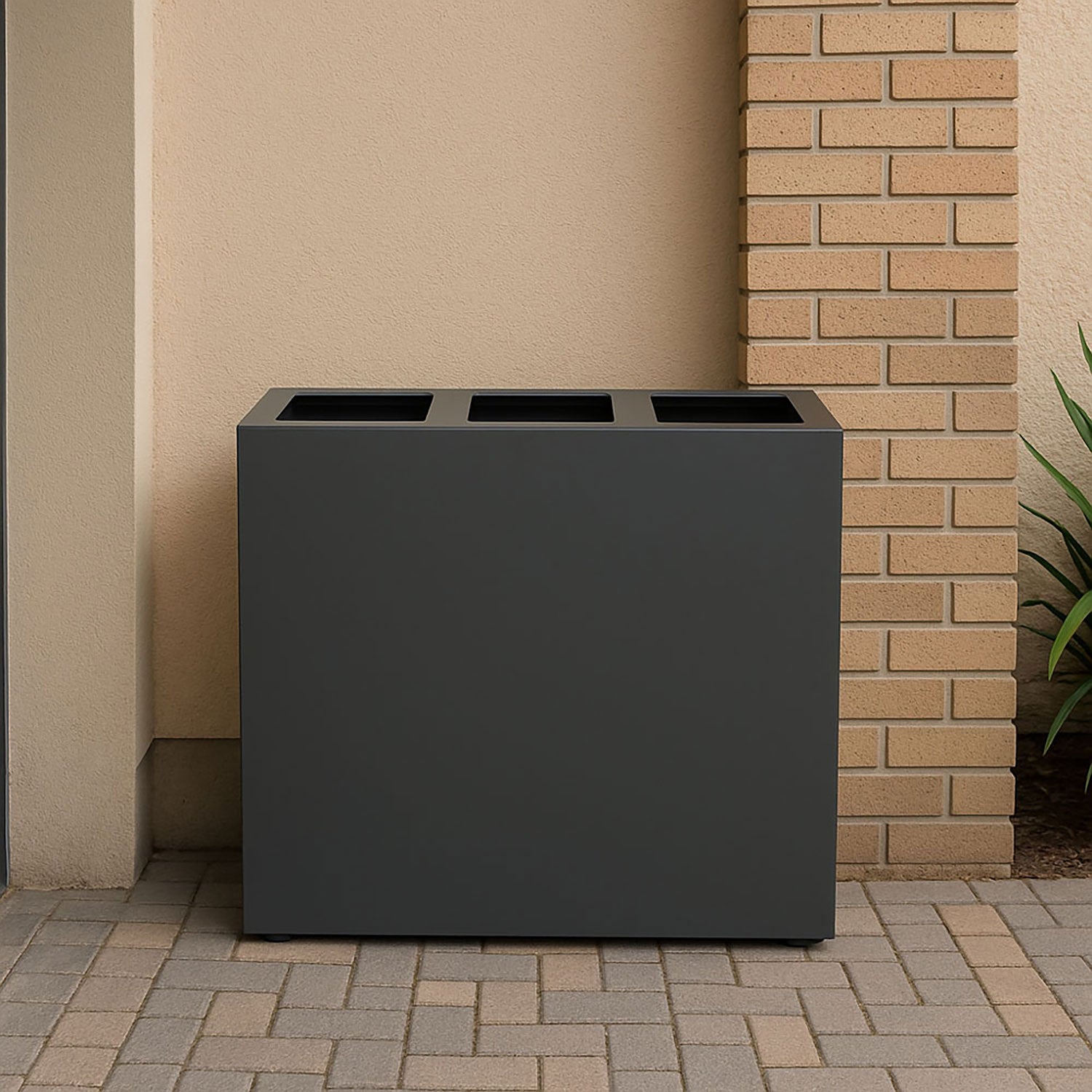 Pattumiera per Raccolta Differenziata 3 Scomparti Capacità 180 lt 90x30x80 cm in Acciaio Antracite