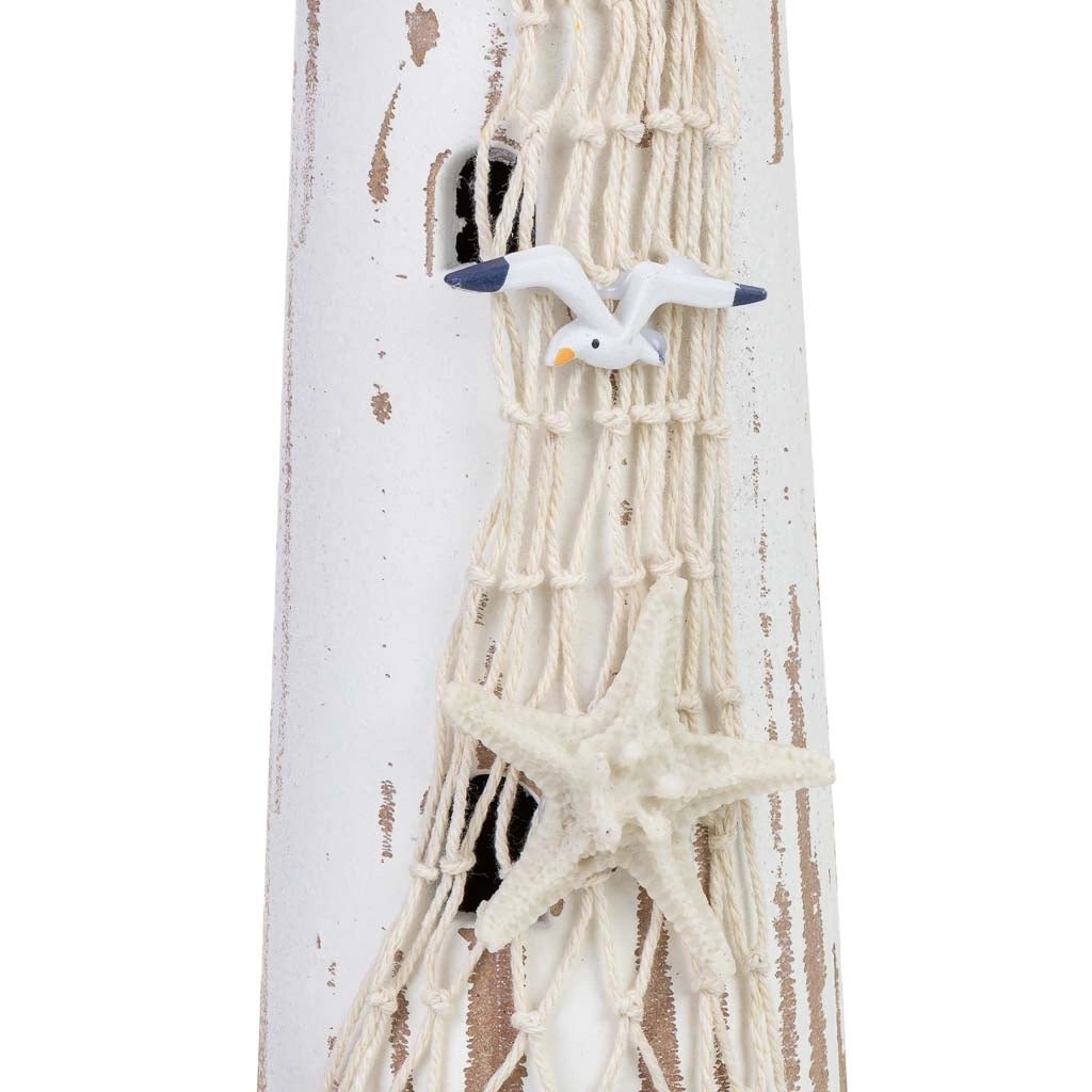 Figura decorativa a forma di faro in legno bianco con LED 12,5x12,5x39 cm