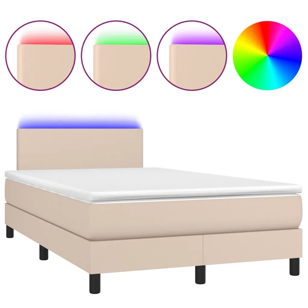 Giroletto Molle Materasso e LED Cappuccino 120x200cm Similpelle 3134098