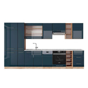 Cucina componibile Fame-Line Blu scuro lucido/Rovere dorato 355 cm, PL Marmo Vicco