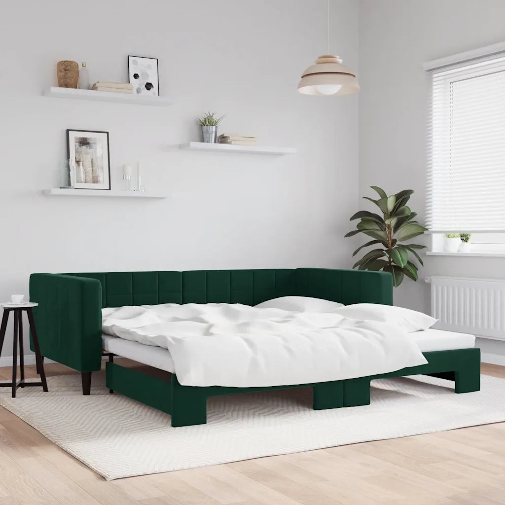 Divano Letto con Letto Estraibile Verde Scuro 100x200cm Velluto