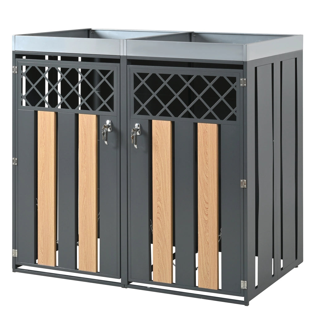 Armadio portacassonetti con fioriera in acciaio grigio e legno 132 × 80 × 124,5 cm