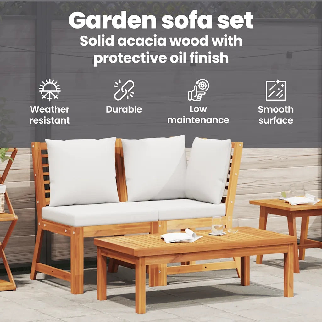 Set Divani da Giardino 3 pz con Cuscini Crema in Legno Acacia cod mxl 73915