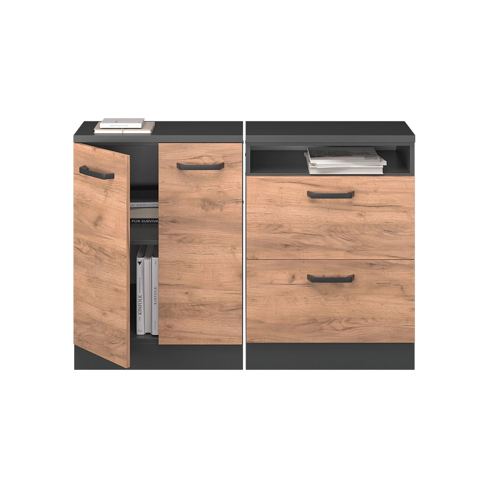 Mobile cucina sottotetto R-Line Rovere dorato/Antracite 120 cm Set di 2 carcasse armadio profondità 60 cm Vicco