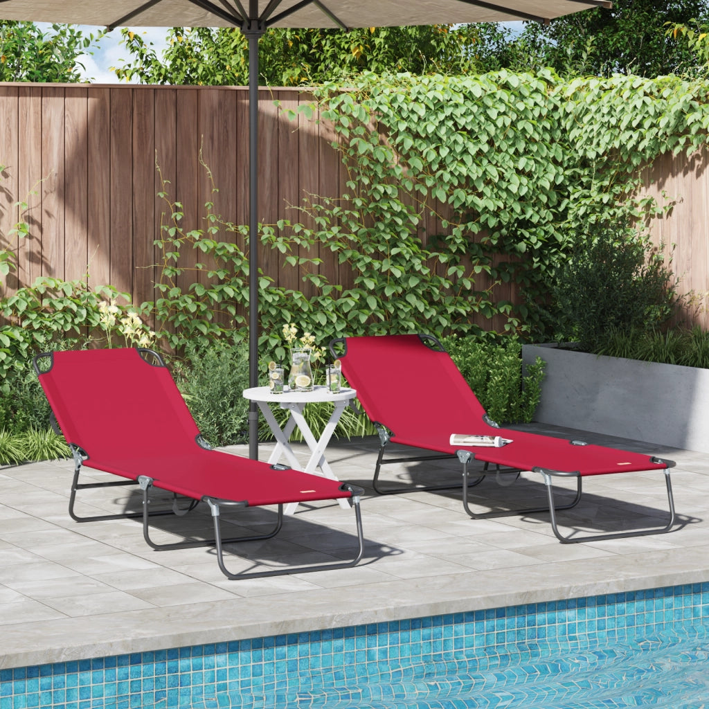 Lettino Prendisole 2 pcs Portatile Rosso in Tessuto Oxford 600D