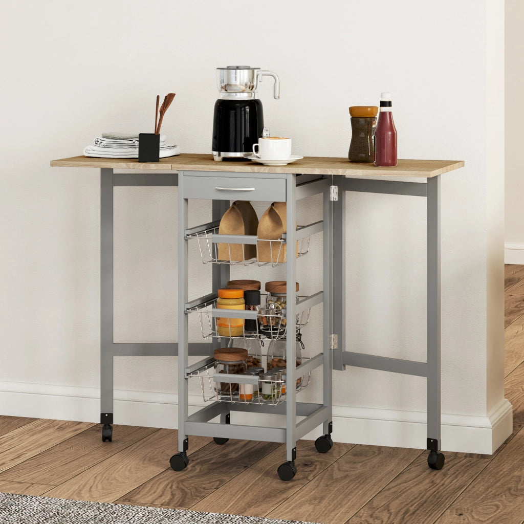 Tavolino Pieghevole con Ruote ¨C zephmum ¨C Grigio e Rovere 97x37x78 cm